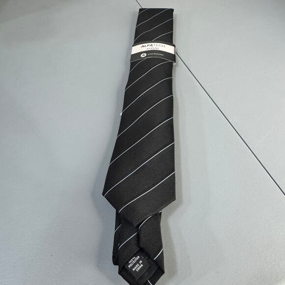 ALFANI ALFATECH Mens Necktie Clarkson Stripe Black Stain Resistant New - Picture 2 of 9